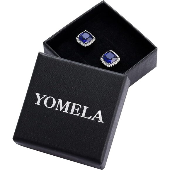 Women's Square Birthstone Cubic Zirconia Mall Dainty Blue Elegant Earring - Picture 6 of 6